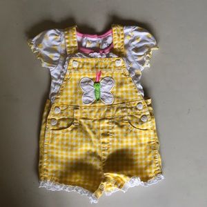 2 piece yellow overall set for toddler girls.